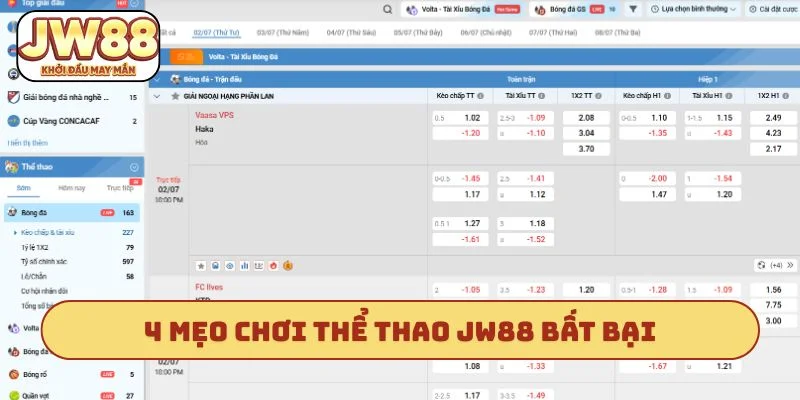 4 mẹo chơi thể thao JW88 bất bại