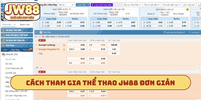 Cách tham gia thể thao JW88 đơn giản