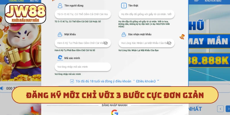 Đăng ký mới chỉ với 3 bước cực đơn giản